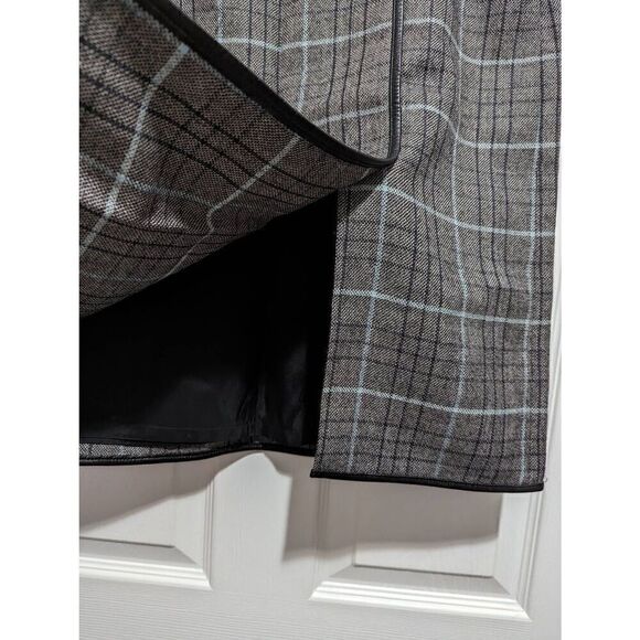 Banana Republic plaid faux leather trim wool pencil skirt size 8 - Picture 2 of 5